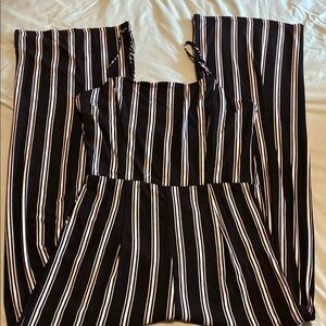 Ambiance Black and White Vertical Stripe Jumpsuit
